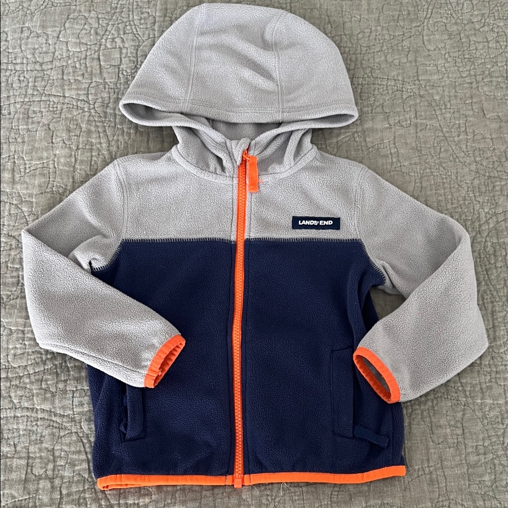 Lands' End Kids' Gray and Navy Hoodie with Orange Trim